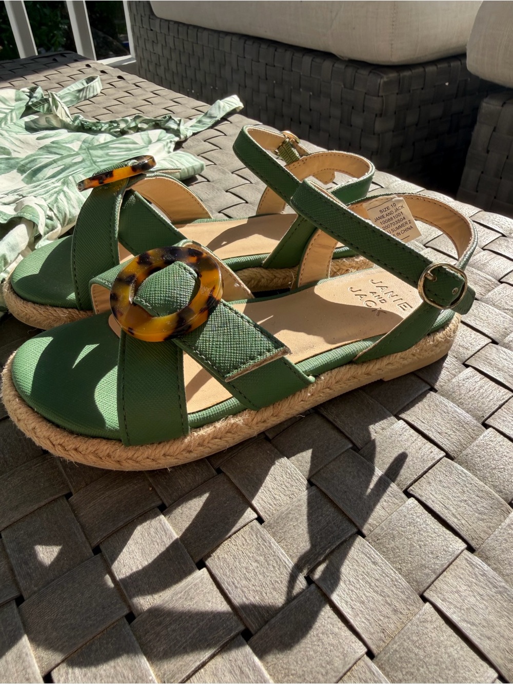 Janie & Jack Sandals with Tortoiseshell Accent. Size 10. Like new.